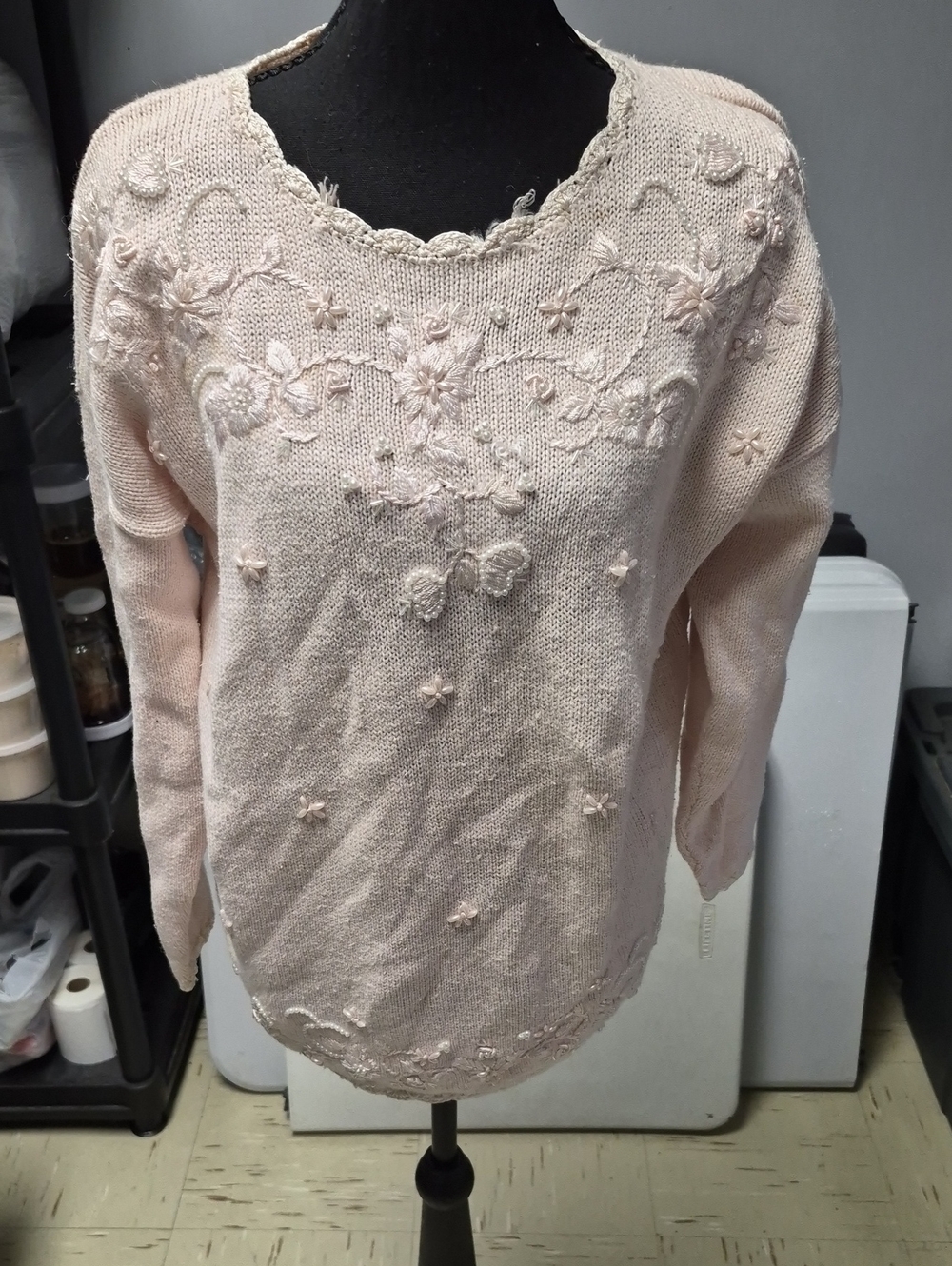 Women's Pink Embroidered Knit Sweater Top